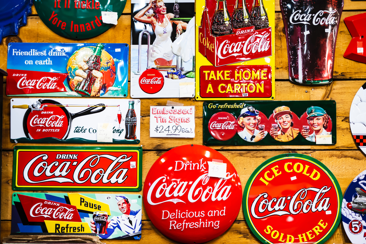 strong retro vibes come from coca-cola decor due to the old school design