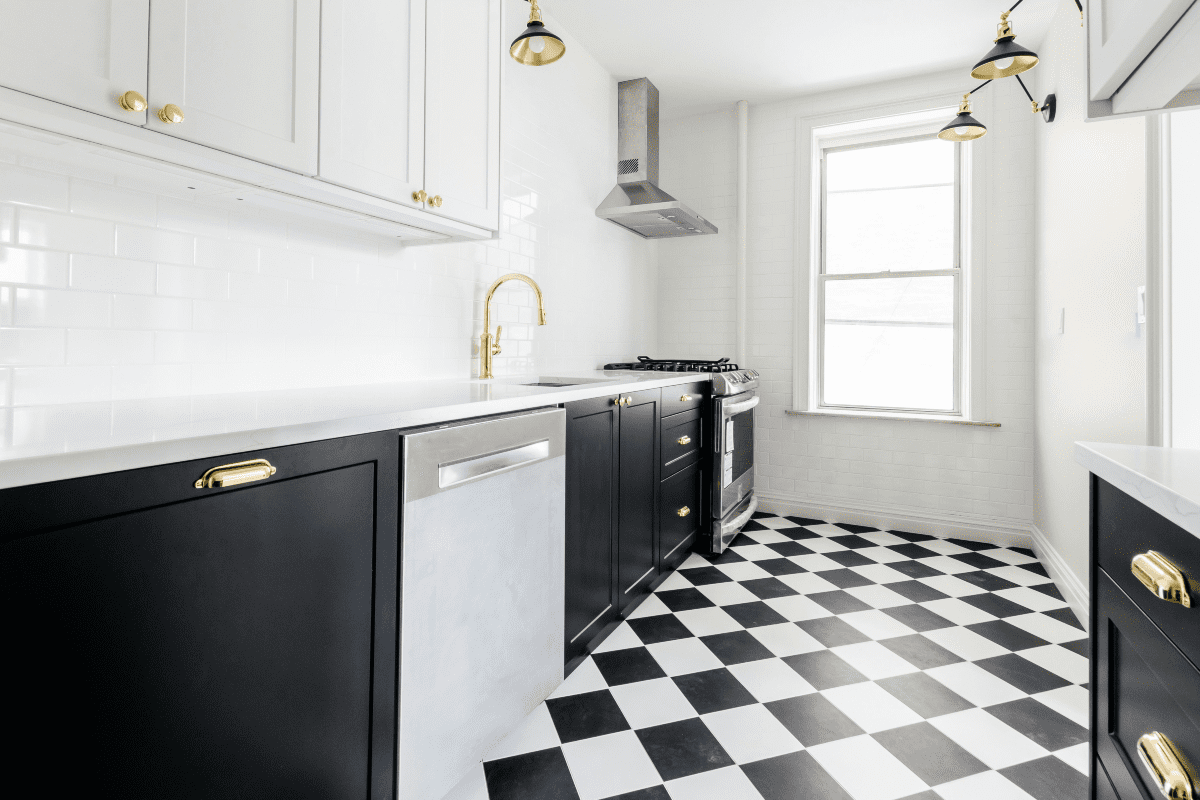 retro accents, like floors, are a perect renter-friendly option