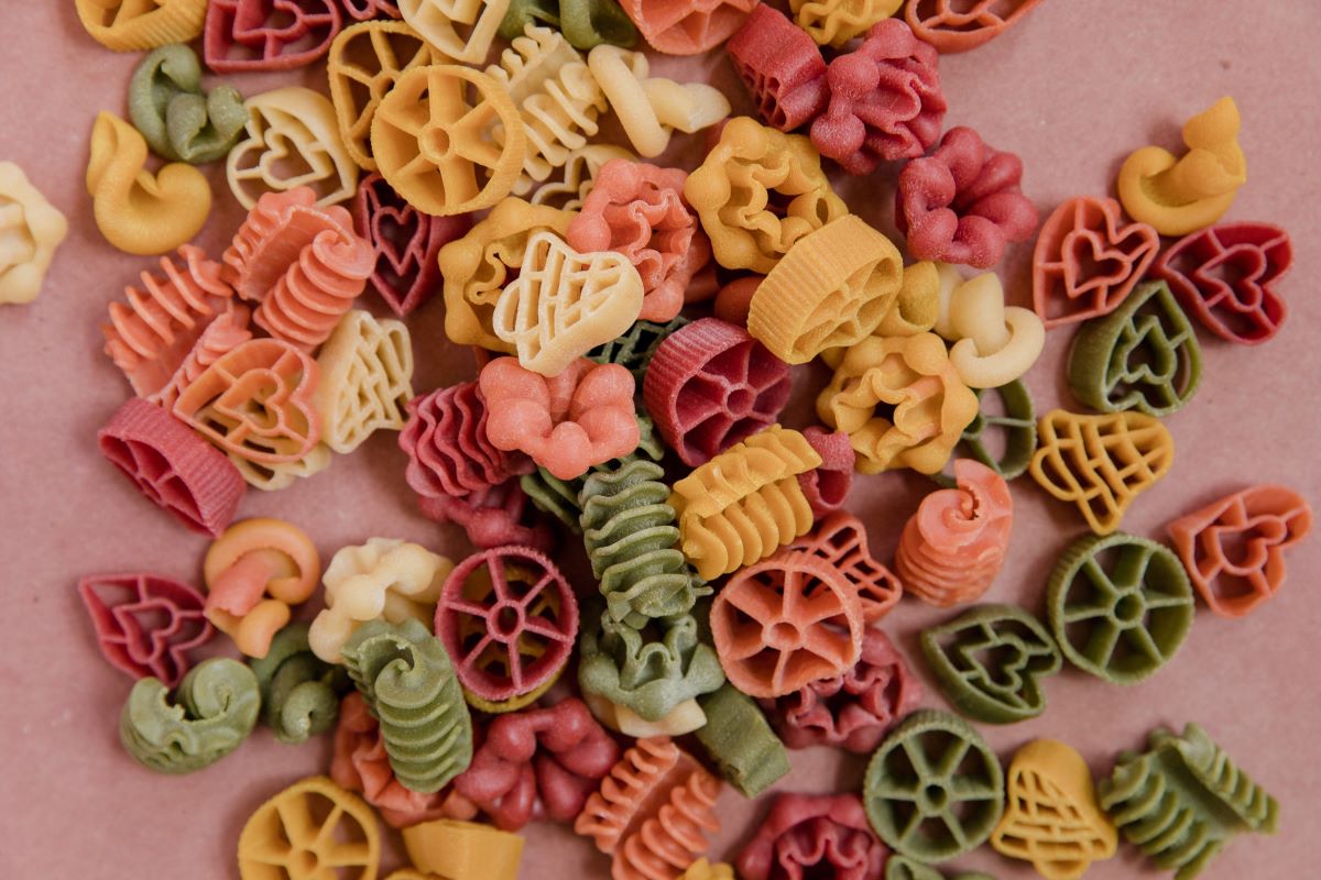 expired, multicolored pasta