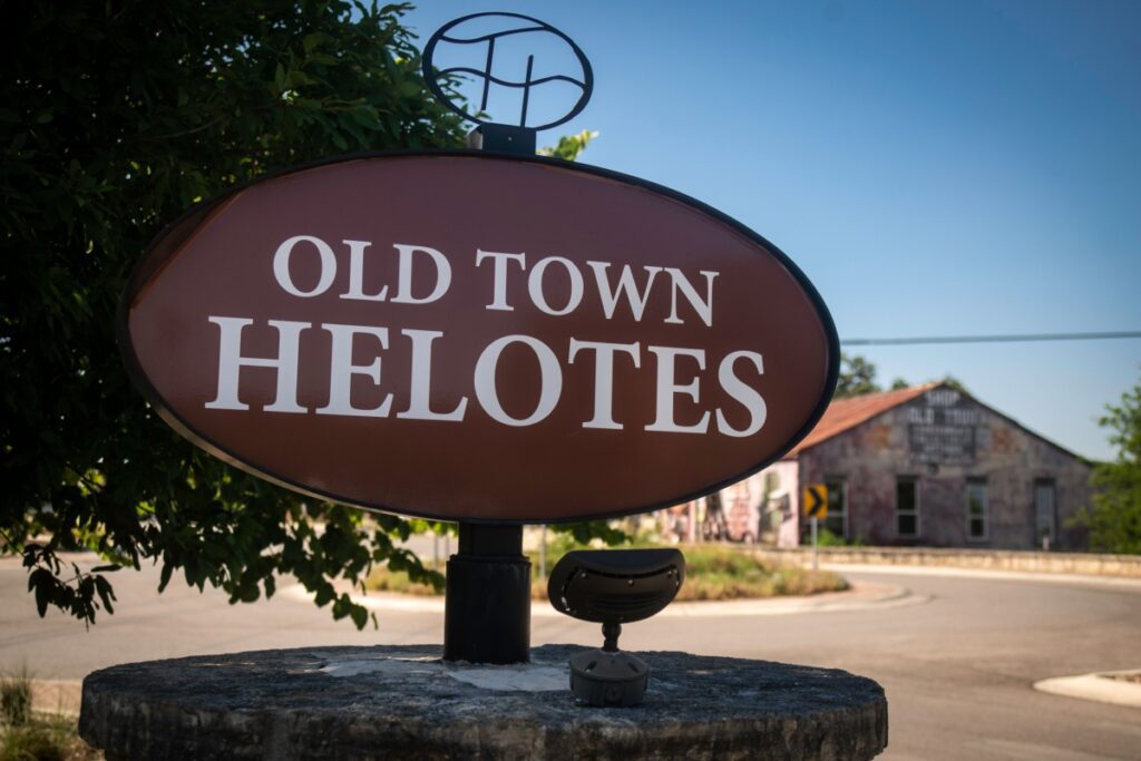 Vintage sign leading into Old Town Helotes, just outside of San Antonio, TX