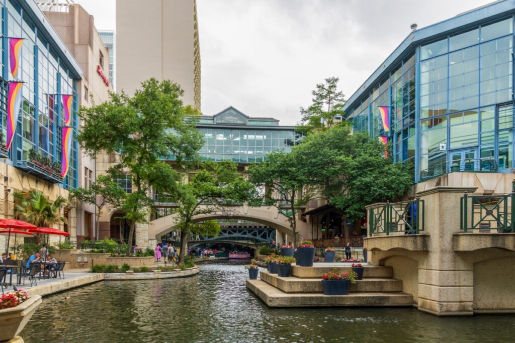 San Antonio River Walk on an overcast day in Texas
